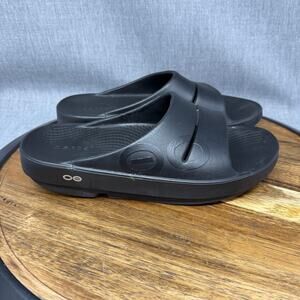 OOFOS Black Slide Sandals with Wide Strap
